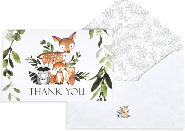 All Ewired Up 50 Pack Watercolor Woodland Greenery Thank You Cards, Cute