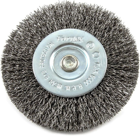 Forney 72739 Wire Wheel Brush, Coarse Crimped, 1/4-Inch Hex Shank, 4-Inch-by-.012-Inch