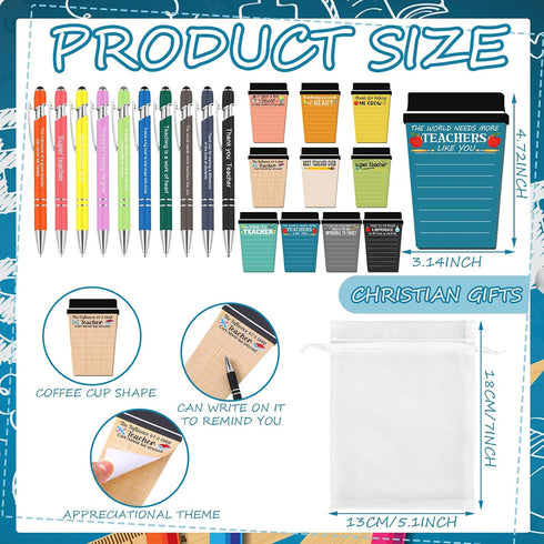Kosiz 30 Set Employee Appreciation Coffee Cup Notepad Bulk, Motivational Notes with Pens, Christian Gifts for Teacher