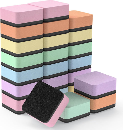 MaxGear 24 Pack Magnetic Dry Erase Erasers, Bulk Dry Erasers for Classroom, Office, Home (6 Pastel Colors)