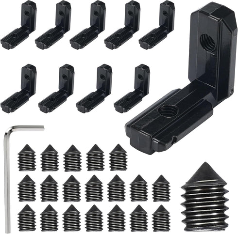 10 Sets Black L Shape 3030 Series Inside Corner Connector Bracket Set for 6mm T Slot Aluminum with 20 Screws