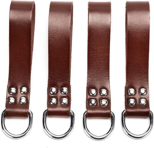 Leather Tool Belt Suspender Loops, Heavy Duty Strap Connectors, 4-Piece Set Accessories (Brown)