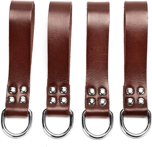 Leather Tool Belt Suspender Loops, Heavy Duty Strap Connectors, 4-Piece Set Accessories (Brown)