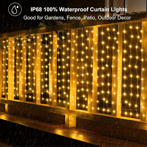 20Ft3Ft, 300 ZAIYW Curtain Lights Outdoor LED Color Changing Fence String Lights with Plug Remote, Waterproof Light