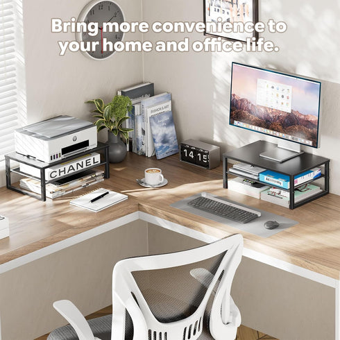 2-Tier Ekisemio Computer Monitor Stand Riser, Desk Organizer for Monitor, Black