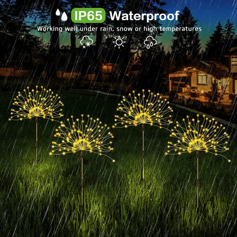 Unihoh 4 Pack 120 8 Solar Outdoor Warm White Garden Lights, Firework With LED Starburst String Modes Fairy With Remote