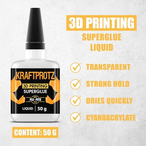3D 1.76 oz Printer Super Glue Thin for PLA, ABS, PETG, TPU & Nylon XXL Capillary Action, Ultra Fast-Drying & Clear
