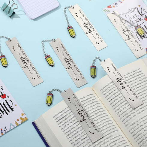 Skyygemm 2026 Supplies(20 Sets) Teacher Gifts Metal Bookmarks with Pencil Pendent Thank You Card Gift from Students