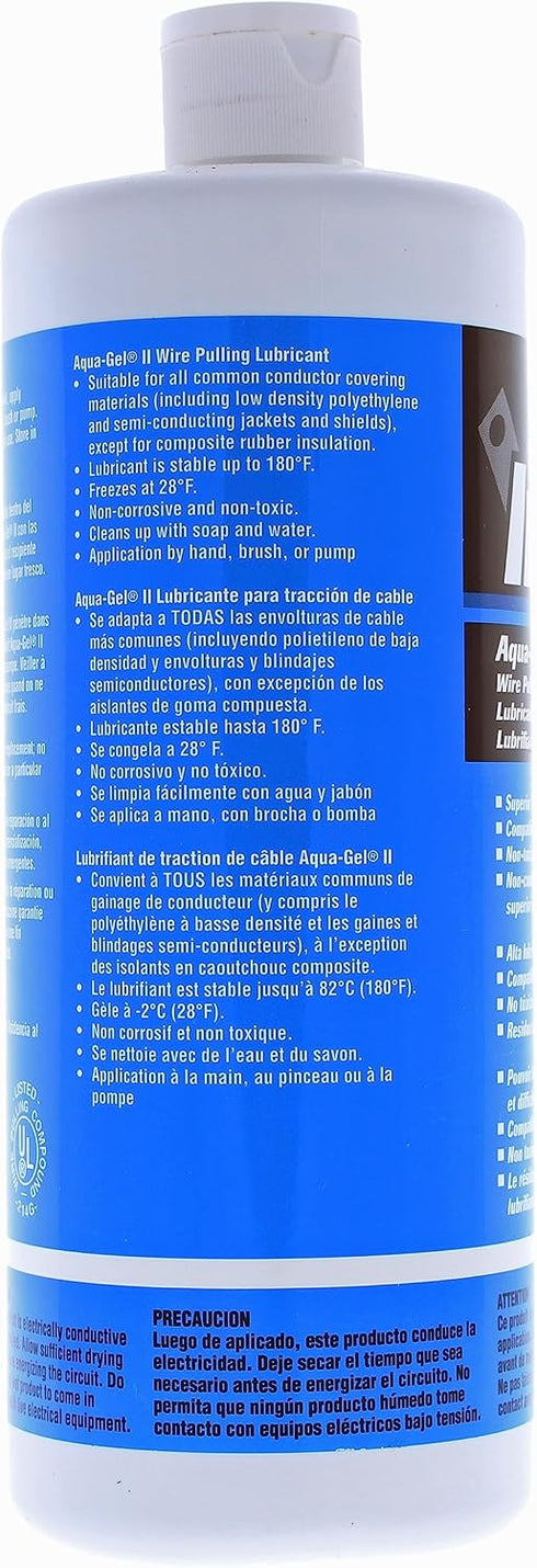 31-378 1-Quart 32 Oz (Pack 2) Ideal Electrical Aqua-Gel II Electrical Pulling Lubricant - Squeeze Bottle, Blue, Fl