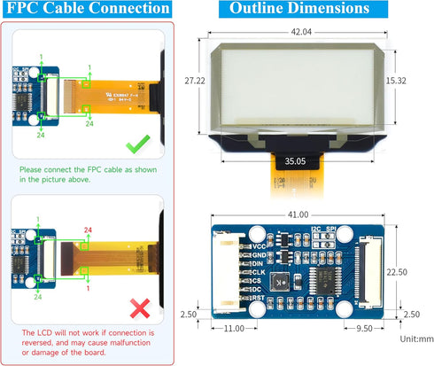 UeeKKoo 1.51inch 5/4B/3B+/3B/A+/Pi 2W, 128 64 SPI/I2C Transparent OLED Compatible with Raspberry Pi Zero W/Pi Zero x