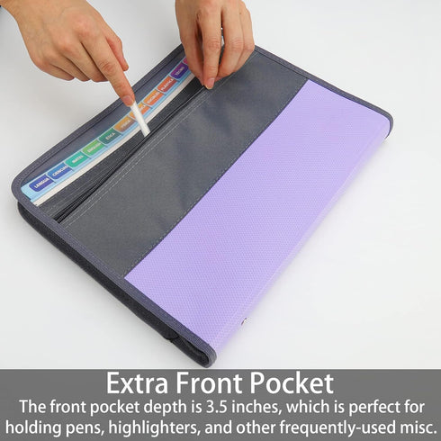NAFY Accordion File Organizer, 13 Pockets, Expanding File Folder with Zipper, A4 Letter Size, Black+Purple