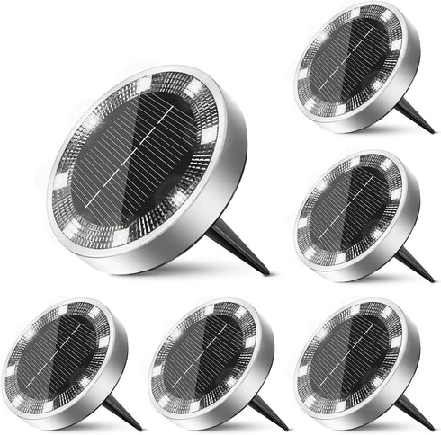 inkgear 6 Pack Solar Ground Lights Outdoor, 8 LED Mini Flat Solar Disc