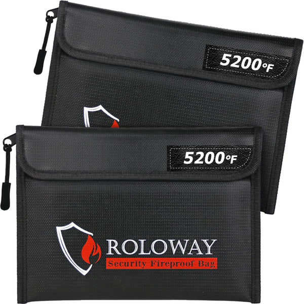ROLOWAY Fireproof Bag (9.6 x 6.6 inches), 5200 F Heat Insulated, Zippered Fireproof Money Organizer for Cash, 2-Pack