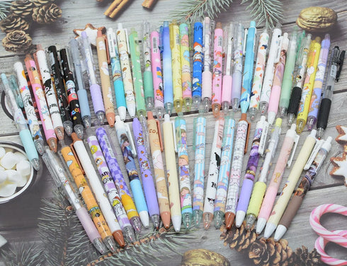 YIKANGHENG 50 Pcs Fine Point Cute Pens, 0.5mm Black Ink Kawaii Gel Pens with Pen Holder for Office, Study