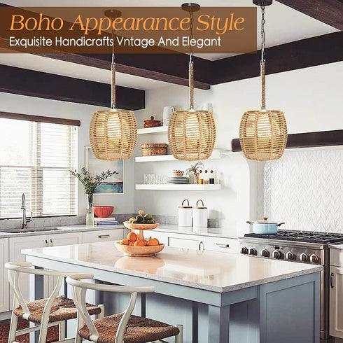 WKWKTOTO E26 3 Pack Premium Rattan Lamp Shade for Base Boho Lamp Shade for Living Room, Bedroom, and Dining Room