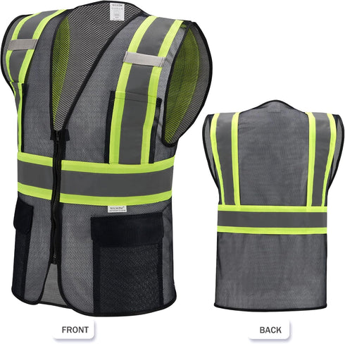 High Visibility Reflective Safety Vest with Zipper and Pockets Translucent Black,L