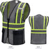 High Visibility Reflective Safety Vest with Zipper and Pockets Translucent Black,L