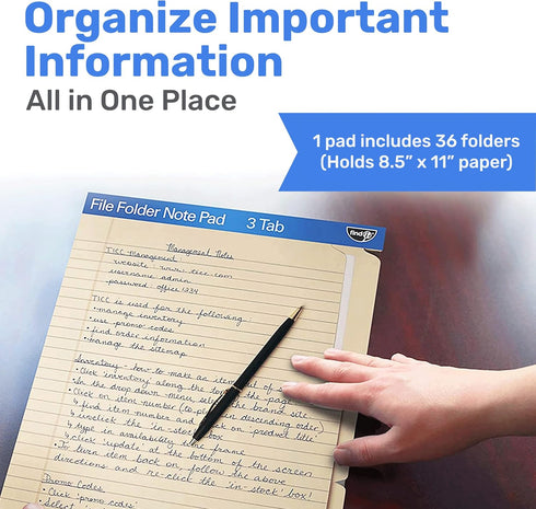 Find It File Folder Notepad, Pack of 36-9.5 x 12.5 Inch Notebook Organizer Folders for Filing and Document Organization