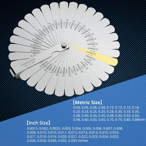 CAMWAY 2Pcs Feeler Gauge Set, Stainless Steel Metric/Inch 32 Straight Blade Steel Feeler Gauge for Measuring Gap Width