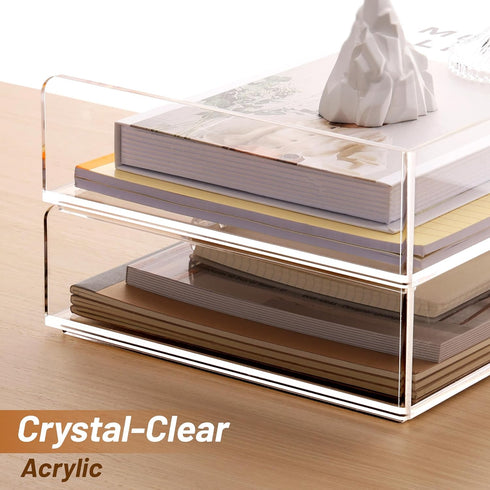 SANRUI 2 Pack Acrylic Paper Tray Organizer for Desk, Stackable File Organizer for Letters, Documents, and Magazines