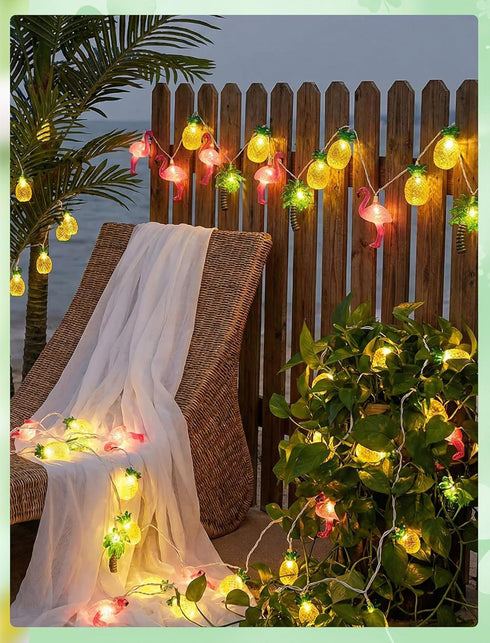 8.5Ft Summer 10 Beach Hawaiian String Lights Outdoor with LED Flamingo Pineapple Palm Tree Lights, Plug in Tropical