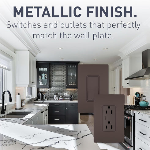 Legrand radiant RWP26DBCC6 Screwless Wall Plates, 1 Gang, Decorator Rocker GFCI Cover, Dark Bronze, 1 Count