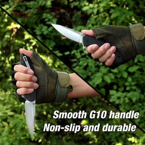 DURATECH Folding Pocket Knife, 3-1/4" Satin 8CR13MOV Blade, Black G10 Handle for EDC
