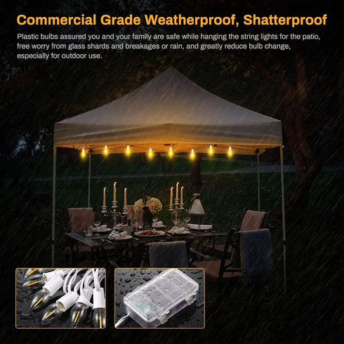 LED Canopy and Umbrellas Lights, 23 Ft Outdoor String Lights with 8LED C7 E-12 Bulbs, Waterproof