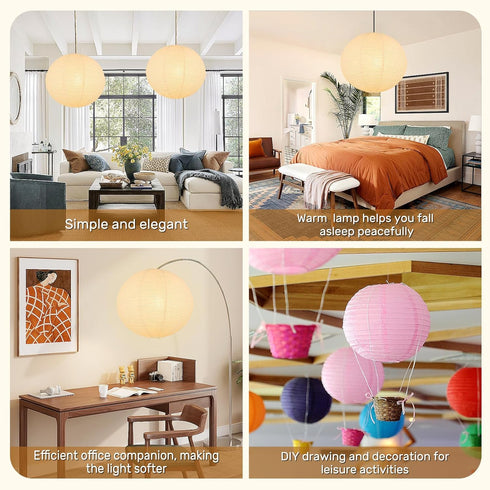 WOLEILEJIN set 2, 12"x12'' White Round Paper Lantern Lampshades of Small Paper Lanterns Pendant Light Shades, Chinese