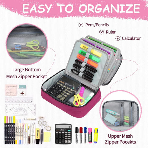 VASCHY Large Pencil Case, Art Color Pencils Pouch with Detachable Layers for School Office Stationary Organization