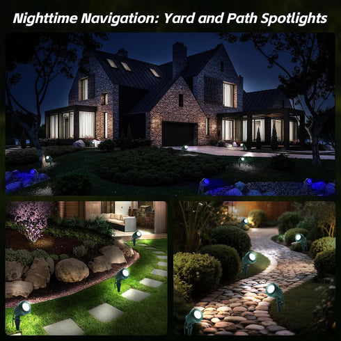 120V 6500K 4 IP67 (1 Pack,Green) Spotlight Outdoor Plug-In, Cool White LED Landscape Lighting with RGB Purple Color