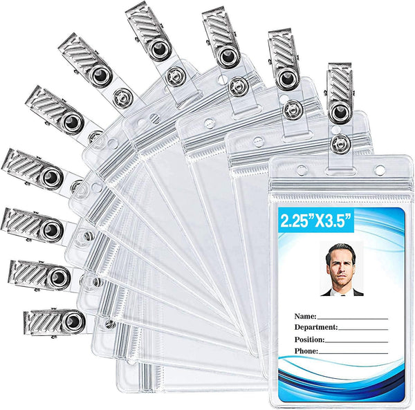 Waterproof Sealable Clear Plastic Vertical ID Badge Holder with Metal Clips for Work ID, Key Card, Driver’s License