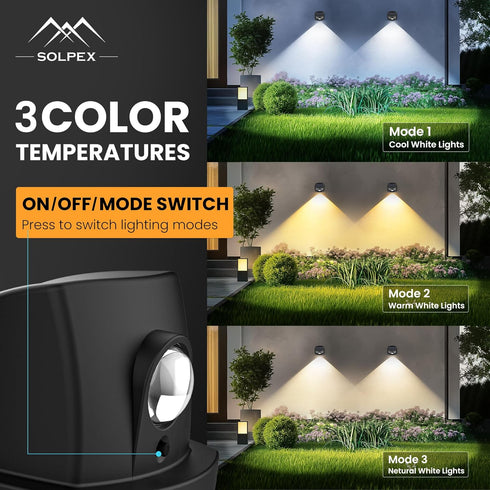 IP65, 3 Decor-8 Pack SOLPEX Solar Lights Outdoor Waterproof Solar Stair Lights Outdoor for Fence, Deck, Step, Dual