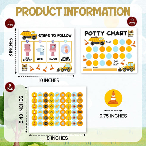 APIILVPQ 10 810" B06 Construction Potty Training Chart with Reward Stickers, Potty Chart for Toddlers Boys, Truck