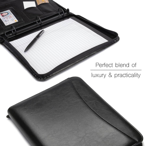 Travigo 3-Ring Zipper Business Leather Portfolio Folder, 1.25" 3-Ring Binder, Professional Document Organizer