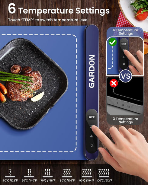 18"x11" 6 Settings, Gardon Warming Mat for Food - Food Warmers for Parties Buffet, Electric Warmer Tray with Temp