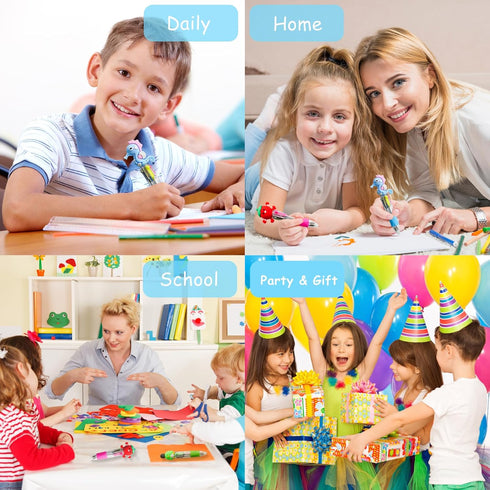 Fun Pens for Kids, 4-in-1 Multicolor Mini Kawaii Ballpoint Pens, 16Pcs Party Favors for Birthday Gifts