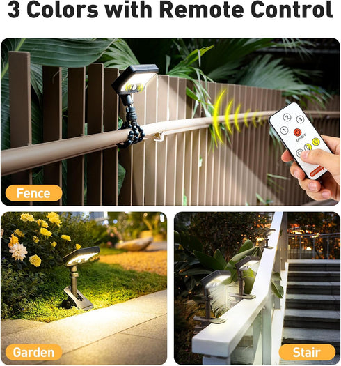 OrbitShell 2 Pack 3 IP65 Clip On Solar Lights Outdoor with Octopus Tripod, Color Temps & Remote Control, Motion Sensor