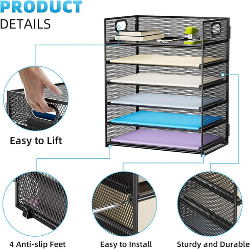 Marbrasse 2 Pack Desk Organizer with Handle, 6 Tier Paper Organizer Letter Tray for Office, School and Home