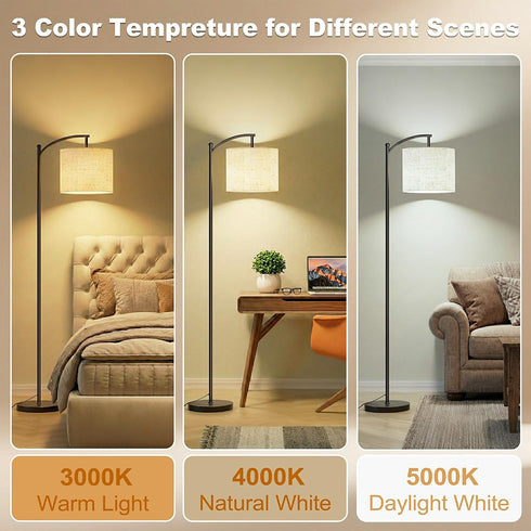 (9W mukuxin Floor Lamp, LED Floor Lamp with Foot Switch & Adjustable Linen Lampshade, Tall Modern ARC Standing Lamps