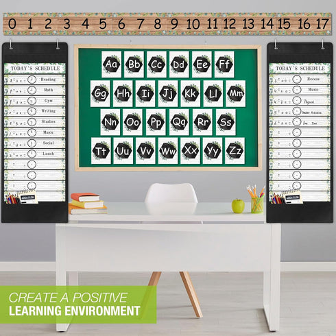Yeaqee 55 Pieces Eucalyptus Bulletin Board Set, Farmhouse Greenery Alphabet and Number Cards for Classroom Wall Decor