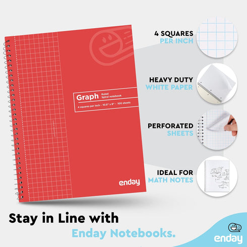 Emraw Graph Paper Notebook, Quad Ruled, 4 Pack, 100 Sheets, Assorted Colors, Wire Bound Graphing Books