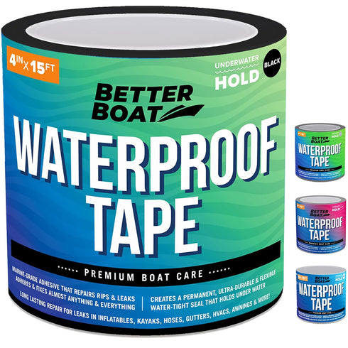 Black Waterproof Tape for Leaks, Heavy Duty Water Proof Tape, 15 Feet x 4 Inches, Marine Grade