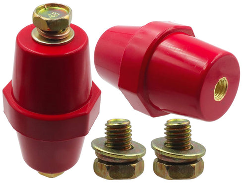 LBY 2pcs SM-76 Polyester Busbar Insulator with Screw (M10), High-Strength Supporter, Resin (Red)