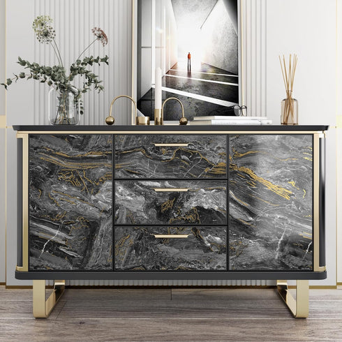 Black/Gold Marble Contact Paper, Peel and Stick Glossy Waterproof Wallpaper for Cabinets, Shelf 15.7"X78.8"