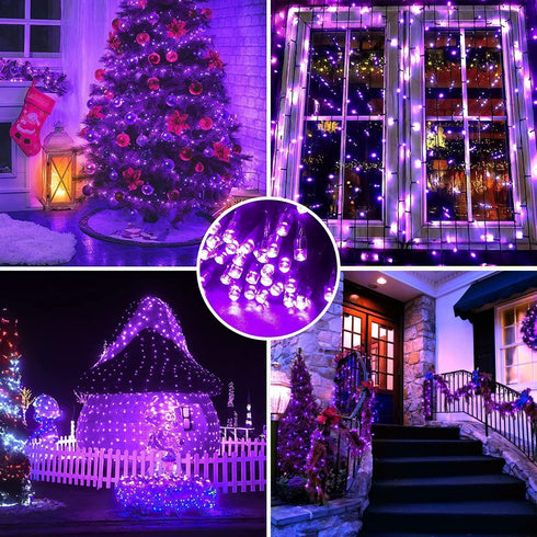 Taoushuleng 66FT 200LED 8 String Lights, Purple Halloween Lighting with Modes, Indoor Outdoor Decorative Fairy Light