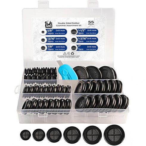AAM ESSENTIALS 55Pcs Double-Sided Rubber Grommets kit in 6 Assorted Sizes 5/8",13/16",7/8",1",1-3/16",1-1/2"- Round &