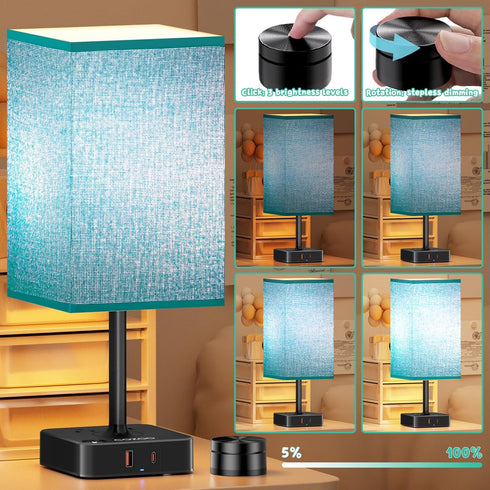 Dimmable Nightstand Lamp & USB C+A Fast Charging Station: Modern Bedside Table Lamp with Remote & Touch Control, Warm