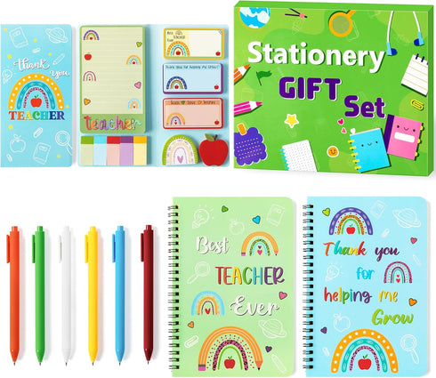 Teacher Sticky Note A5 Notebooks Pens Stationary Set: Teacher Appreciation Gift, Spiral Notebooks, Black Gel Pen,