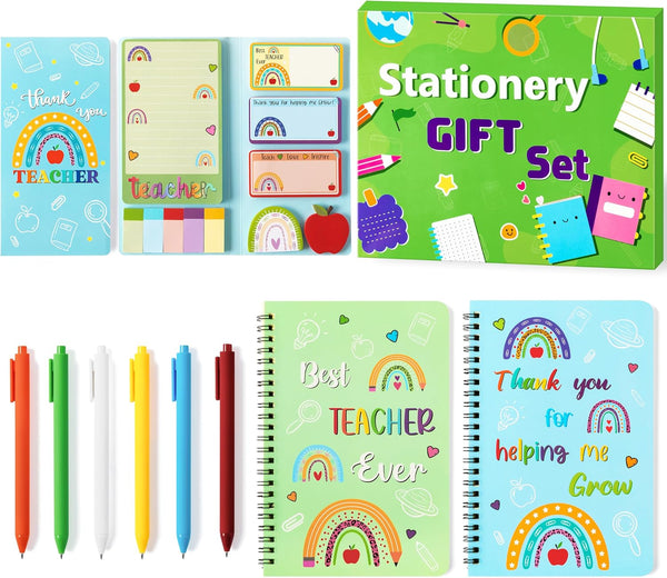 Teacher Sticky Note A5 Notebooks Pens Stationary Set: Teacher Appreciation Gift, Spiral Notebooks, Black Gel Pen,